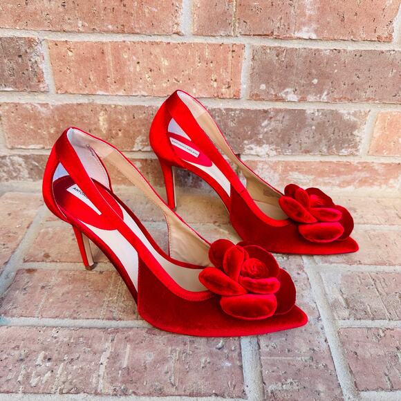 Antonio Melani Red Velvet Floral Heels Size 9.5 - Picture 4 of 7